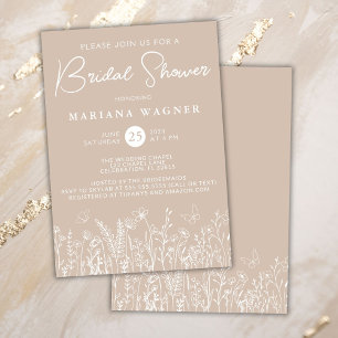 Beige Wildblumen Brautdusche Einladung