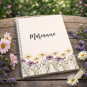 Beige Wildblumen gelbe benutzerdefinierte Namenssc Notizblock