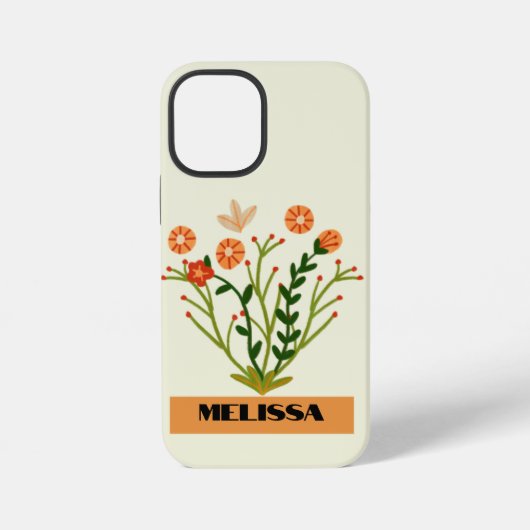 Beige Wildblumen Minimal Schwarz Moderne Typografi iPhone Hülle (Rückseite)