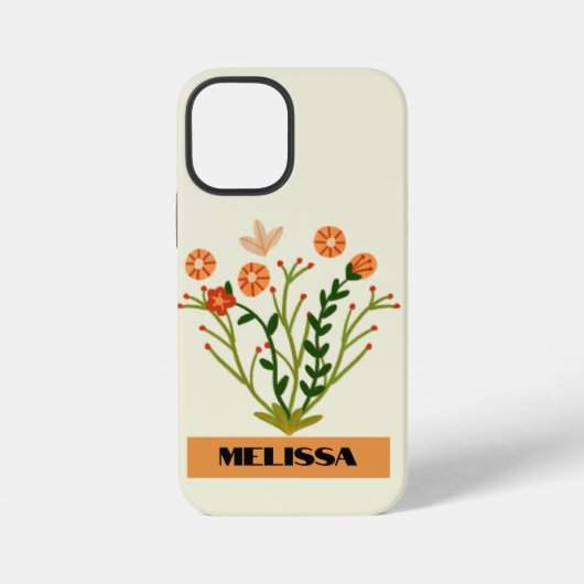 Beige Wildblumen Minimal Schwarz Moderne Typografi iPhone Hülle (Rückseite)