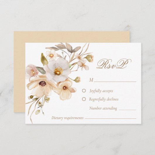 Beige Wildblumen Neutral Boho Wedding RSVP Card (Vorne/Hinten)