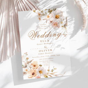 Beige Wildblumen Neutrale Boho Elegante Hochzeit Einladung