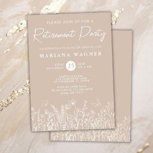 Beige Wildblumen Renten Party Einladung
