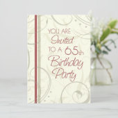 Beige Wirbel 65. Geburtstagsparty Einladungskarten (Stehend Vorderseite)