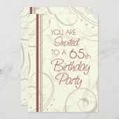 Beige Wirbel 65. Geburtstagsparty Einladungskarten (Vorne/Hinten)