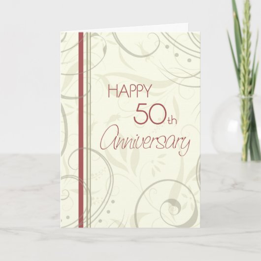 Beige Wirbel Happy 50 th Wedding Anniversary Card Karte (Vorderseite)