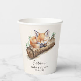 Beige Woodland Fox Baby Shower Paper Cup Pappbecher