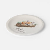 Beige Woodland Fox Baby Shower Paper Plate Pappteller (Schrägansicht)