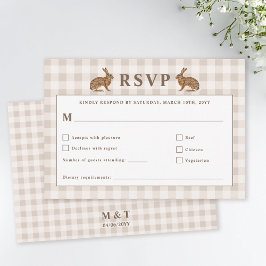 Beige Woodland Hare Bunnies Wedding RSVP Card Karte