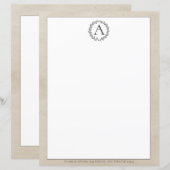 Beige Wreath Monogram Stationery (Vorne/Hinten)