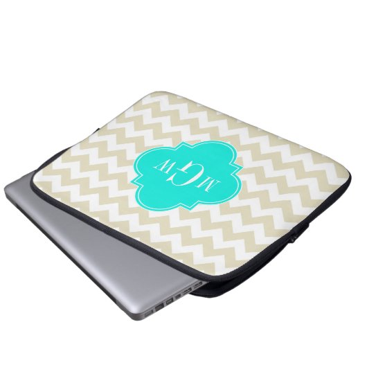 Beige Zickzack Aqua-Folie 3 Monogramm Laptopschutzhülle (Vorne Knopf)