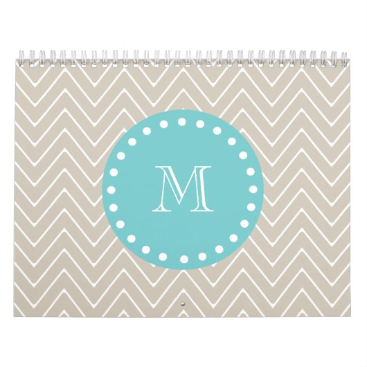 Beige Zickzack aquamarines Monogramm des Muster-| Kalender (Titelbild)