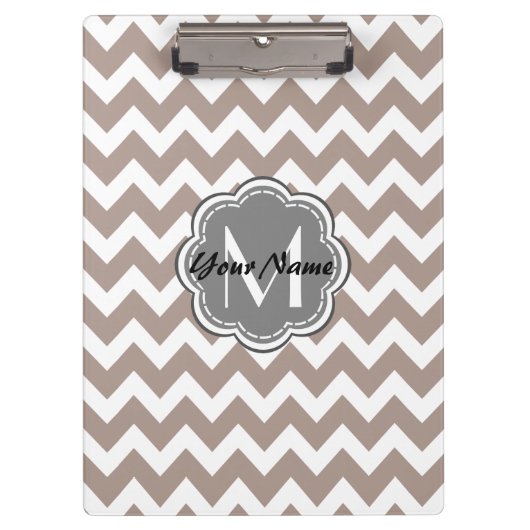 Beige Zickzack, graue Monogramm, Personalisierter  Klemmbrett (Vorderseite)