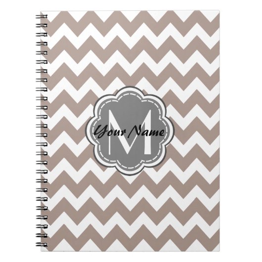 Beige Zickzack, graue Monogramm, Personalisierter Notizblock (Vorderseite)