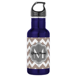 Beige Zickzack, graue Monogramm, Personalisierter Trinkflasche
