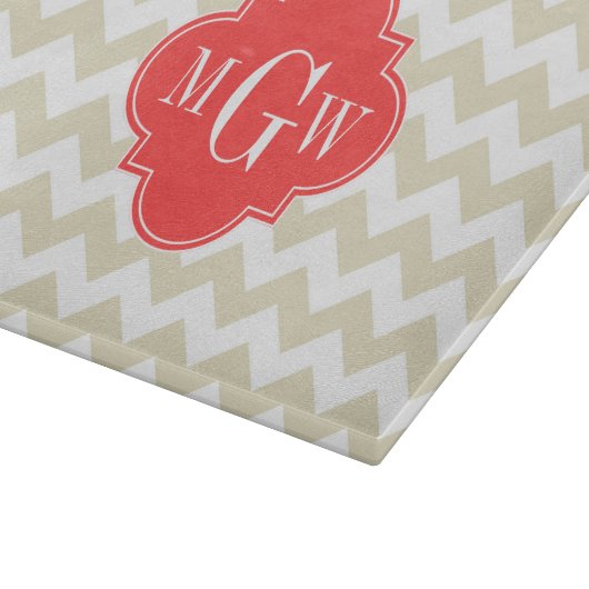 Beige Zickzack Korallenfolie 3 Monogramm Schneidebrett (Ecke)