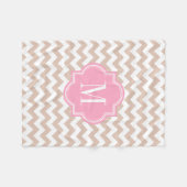 Beige Zickzack mit rosa Monogramm Fleecedecke (Vorderseite (Horizontal))