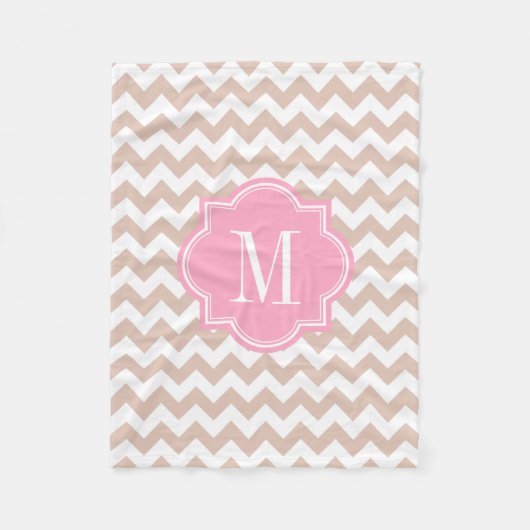 Beige Zickzack mit rosa Monogramm Fleecedecke (Vorderseite)