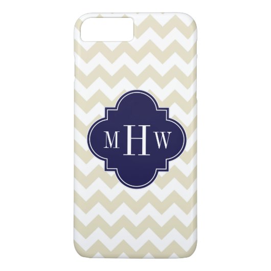 Beige Zickzack Navy Quatrefolie 3 Monogramm Case-Mate iPhone Hülle (Rückseite)