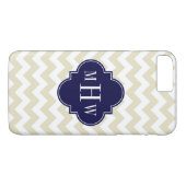 Beige Zickzack Navy Quatrefolie 3 Monogramm Case-Mate iPhone Hülle (Rückseite (Horizontal))