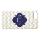 Beige Zickzack Navy Quatrefolie 3 Monogramm Case-Mate iPhone Hülle (Rückseite (Horizontal))