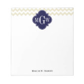 Beige Zickzack Navy Quatrefolie 3 Monogramm Notizblock (Vorderseite)
