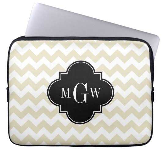Beige Zickzack Schwarze Quarzfolie 3 Monogramm Laptopschutzhülle (Vorderseite)