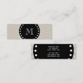 Beige Zickzack schwarzes Monogramm des Muster-| Mini Visitenkarte (Vorne/Hinten)