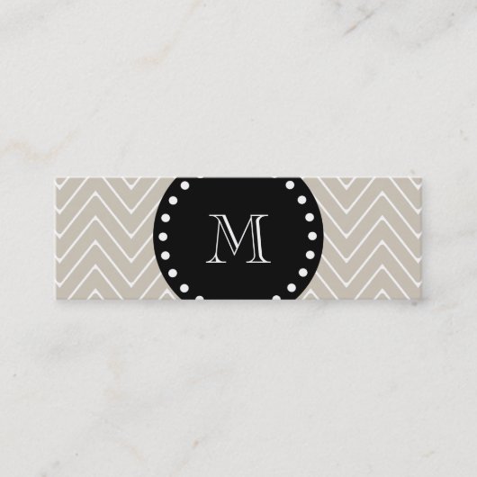 Beige Zickzack schwarzes Monogramm des Muster-| Mini Visitenkarte (Vorderseite)