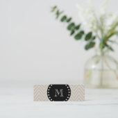 Beige Zickzack schwarzes Monogramm des Muster-| Mini Visitenkarte (Stehend Vorderseite)