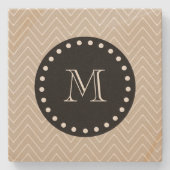 Beige Zickzack schwarzes Monogramm des Muster-| Steinuntersetzer (Vorderseite)