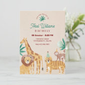 Beige Zoo Geburtstag Einladung (Stehend Vorderseite)