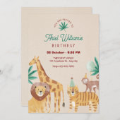 Beige Zoo Geburtstag Einladung (Vorne/Hinten)