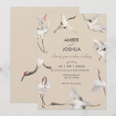 Beige Zwiebelvögel Hochzeit Einladung (Vorne/Hinten)