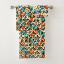 Beige, Zyan- und Korallenfliesen oder gefärbt Badhandtuch Set