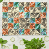 Beige, Zyan- und Korallenfliesen oder gefärbt Geschirrtuch (Gefaltet)