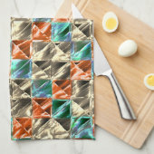 Beige, Zyan- und Korallenfliesen oder gefärbt Geschirrtuch (Viertel Falte)