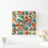 Beige, Zyan- und Korallenfliesen oder gefärbt Quadratische Wanduhr (Zuhause)