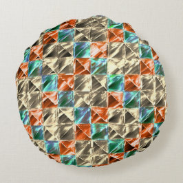 Beige, Zyan- und Korallenfliesen oder gefärbt Rundes Kissen