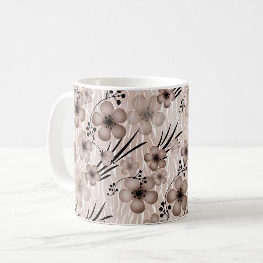 Beigefarbene Blume auf Tigerhintergrund Kaffeetasse (Vorderseite Links)