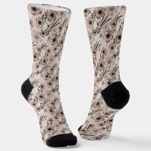 Beigefarbene Blume auf Tigerhintergrund Socken