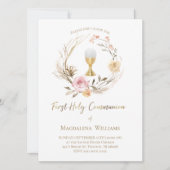 beigefarbene Blume | Erste Kommune Einladung (Vorderseite)