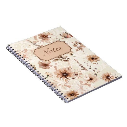 Beigefarbenes Blumendesign Notizblock (Rechte Seite)