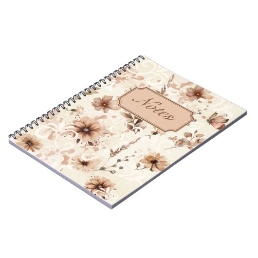 Beigefarbenes Blumendesign Notizblock (Linke Seite)