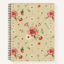 Beigefarbenes BlumenNotebook mit Vintag roten Blum