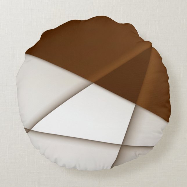 Beigefarbenes Dreieck mit Schatten, glatter Stil Rundes Kissen (Rückseite)