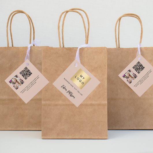 Beigefarbenes Logo Foto QR-Code hängen Geschenkanhänger