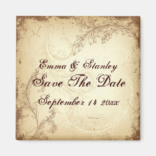 Beigefarbenes Vintages Blätterblatt Save the Date Magnet