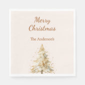 Beiger Baum Schnee Schrift Weihnachtsessen Serviette (Vorderseite)