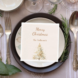 Beiger Baum Schnee Schrift Weihnachtsessen Serviette